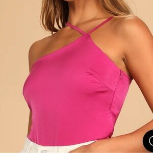 Magenta Satin Asymmetrical Sleeveless Bodysuit XL